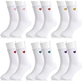Umigy 6 Pair Women's Crew Socks Heart Shape Ankle High Cotton Fun Cute Athletic Running Socks for Women, Valentine's Gifts, for Homeless, Size 9-11, White