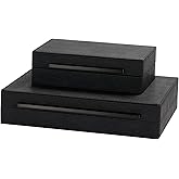 Set of 2 Decorative Boxes With Black Metal Handles，PU Faux Leather Jewelry Boxes Modern Storgage Boxes With Lids Keepsake And Memory Boxes,Home Organizer Box (Black-Black, 2pack)