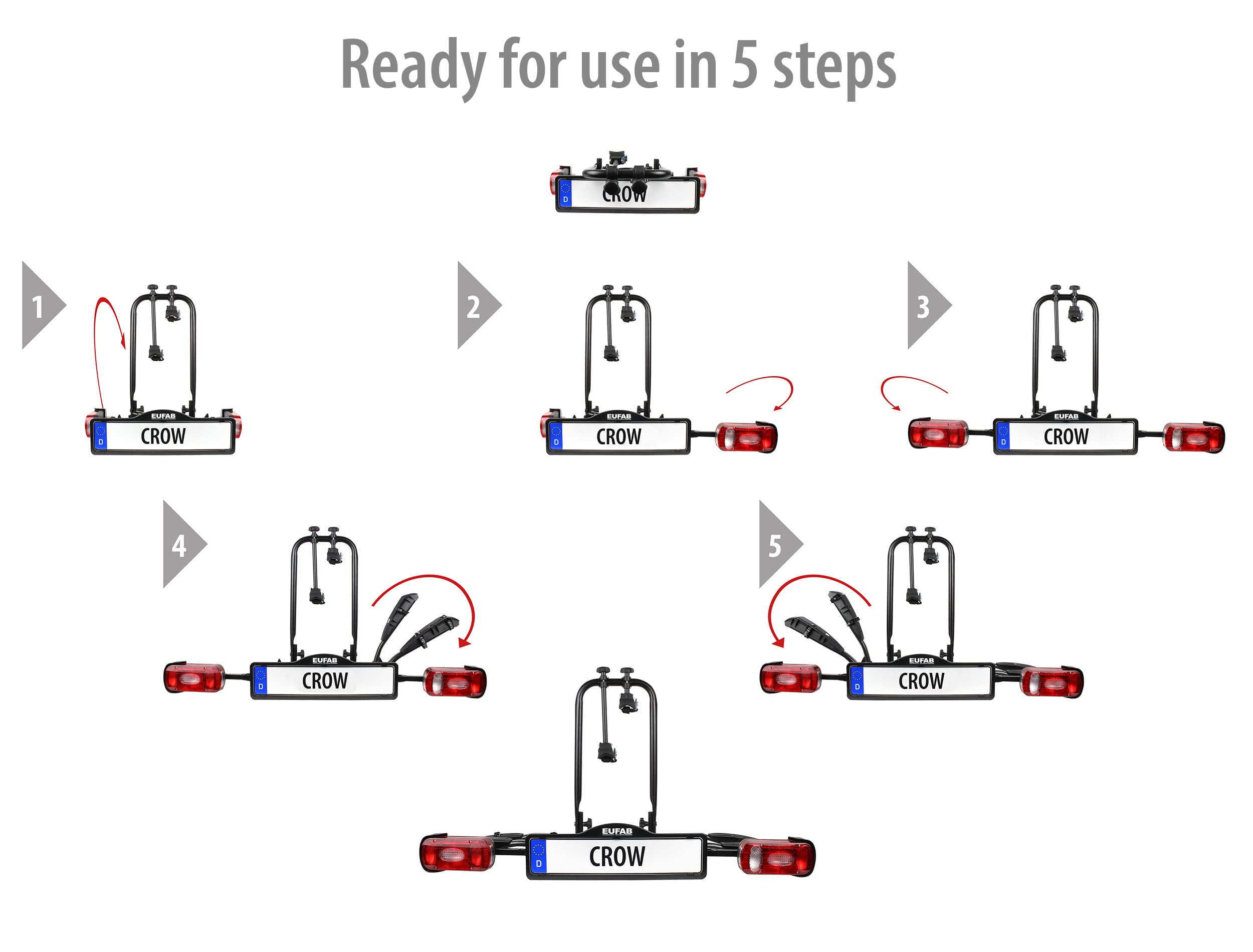 EUFAB 11563 Fahrradträger CROW, E-Bike geeignet, teilweise vormontiert, Diebstahlschutz, für 2 Fahrräder, für Anhängerkupplung, schwarz 7