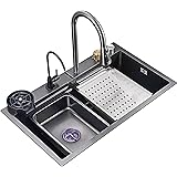 Kitchen Sink, New Stainless Steel Waterfall Sink Bar Sink 304 Stainless Steel Sink with Cup Washer Sinks Drop-In Or Undermoun