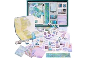 149Pcs Scrapbooking Supplies Kit, FHDUSRYO Vintage Aesthetic Scrapbook Kit, Bullet Junk Journal Kit with B6 Notebook Sticker Washi Tape, DIY Journaling Supplies Gift for Teen Women(Green 15”x9.4” Box)