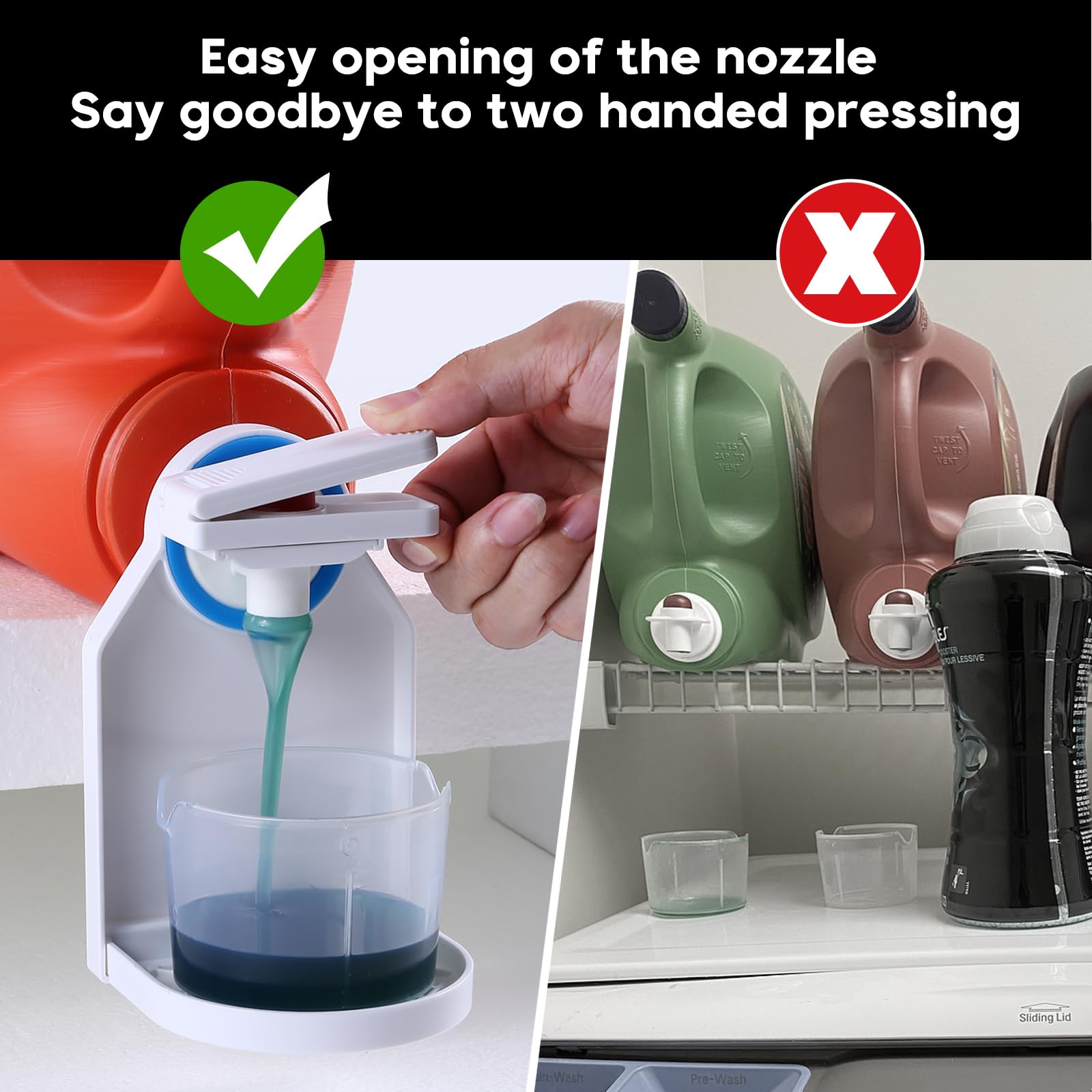 Laundry Detergent dispenser Cup Holder,Nozzle Upgraded Labor-Saving Switch Easily No More runny or Messy Laundry Detergent, Laundry Cup Holder and drip Tray room organization and storage