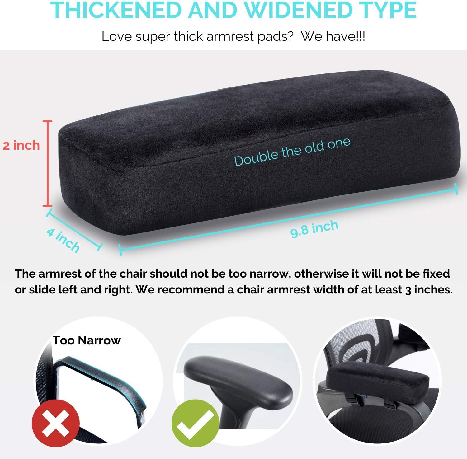 EcoLifeDay Extra Thick Chair armrest Cushions Elbow Pillow Pressure Relief Office Chair Gaming Chair armrest with Memory Foam armrest Pads 2-Piece Set of Chair : Office Products