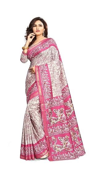 Womens soft silk Saree with unstitched blouse piece (Rhytm silk_pink)