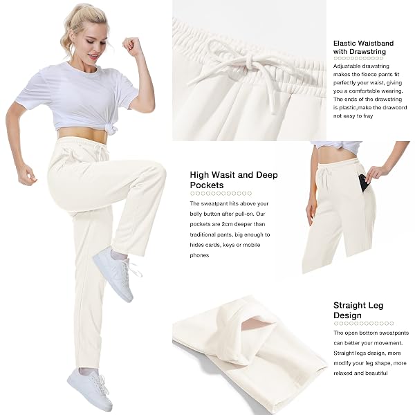 BETTERCHIC WOMEN’S SWEATPANTS ANTISTATIC MICRO FLEECE SWEAT PANTS WITH POCKETS STRAIGHT LEG SWEATPANT FOR WOMEN (WHITE, XL)