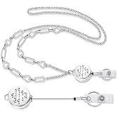 Crimmy Retractable Lanyards for ID Badges and Keys for Women, Teachers, Cute Necklace Lanyard Badge Holder, Inspirational Silver Chain Lanyards (she believed reel)