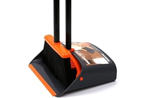 TreeLen Broom and Dustpan Set with 52" Long Handle for Home Kitchen Room Office Lobby Floor Use Upright Stand Up Stand Up Broom with Dustpan Combo