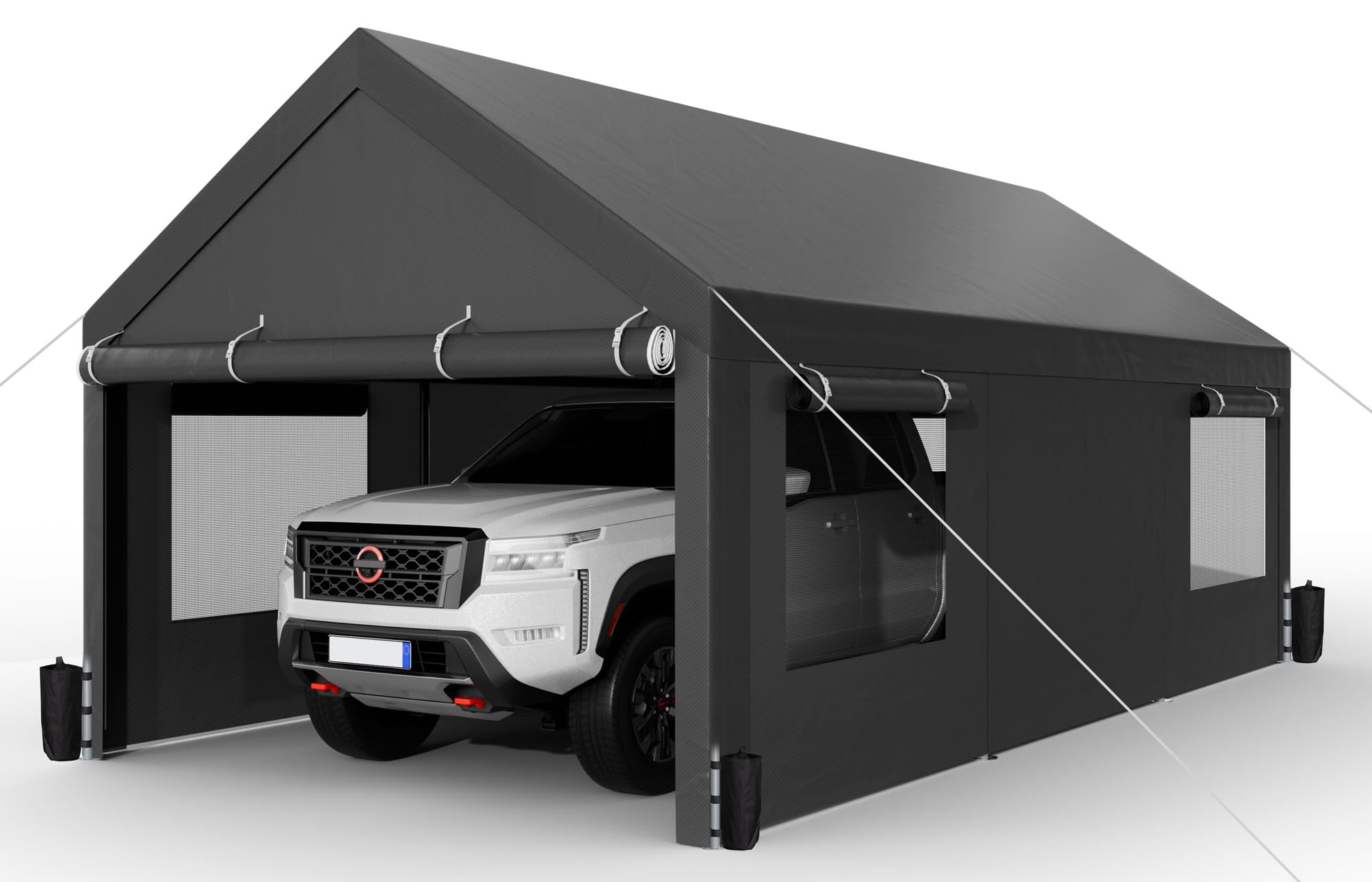 Photo 1 of Shintenchi Carport 10' x 20' Heavy Duty Portable Garage, Car Port Canopy with Side-Opening Removable Door & Roll-Up Windows, Car Canopy for Truck, Boat, Motorcycle, Grey