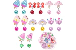 ERDOGLY 7 Pairs Clip on Earrings for Girls, Kids Clip on Earring Party Favor Princess Play Jewelry Set, Colorful Stick on Earrings for Little Girls, Cute Toddler Earring Dress up Gifts for Ages 3-12