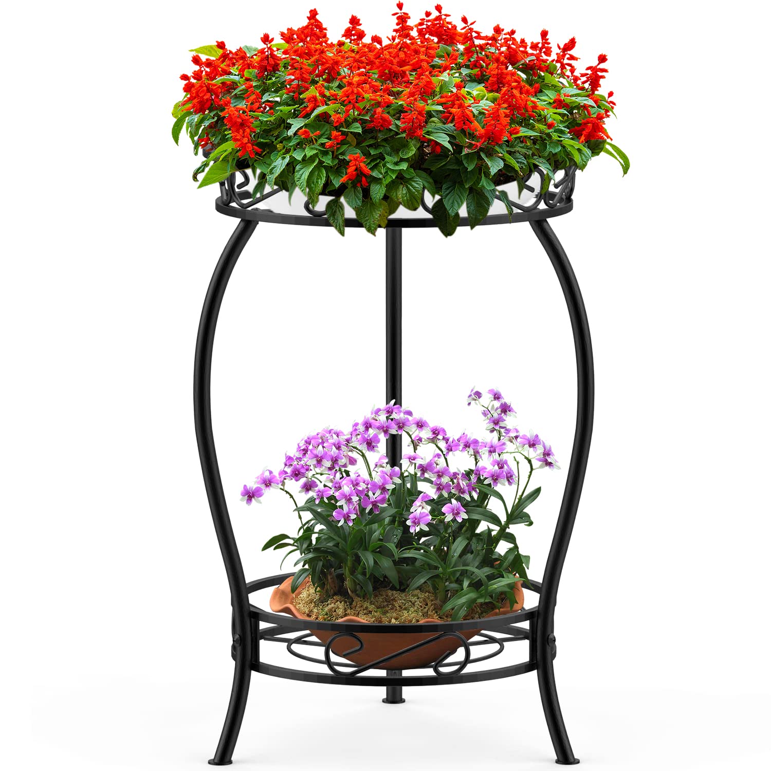 Mutool 2 Tier Metal Plant Stands for Flower Pot, 19.2 Inch Short Plant Stand for Outdor Indoor Plant, Plant Pot Holder Plant Table for Garden Patio, Black