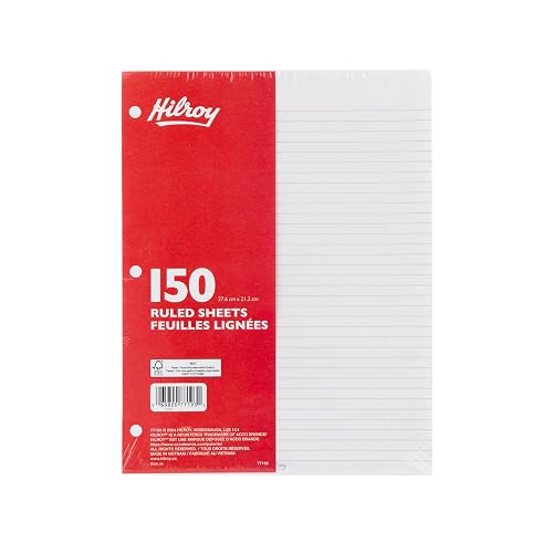 Hilroy Ruled Refill Paper, 8.38" x 10.88", 150 Sheets (77193) | 3-Hole Punched, White