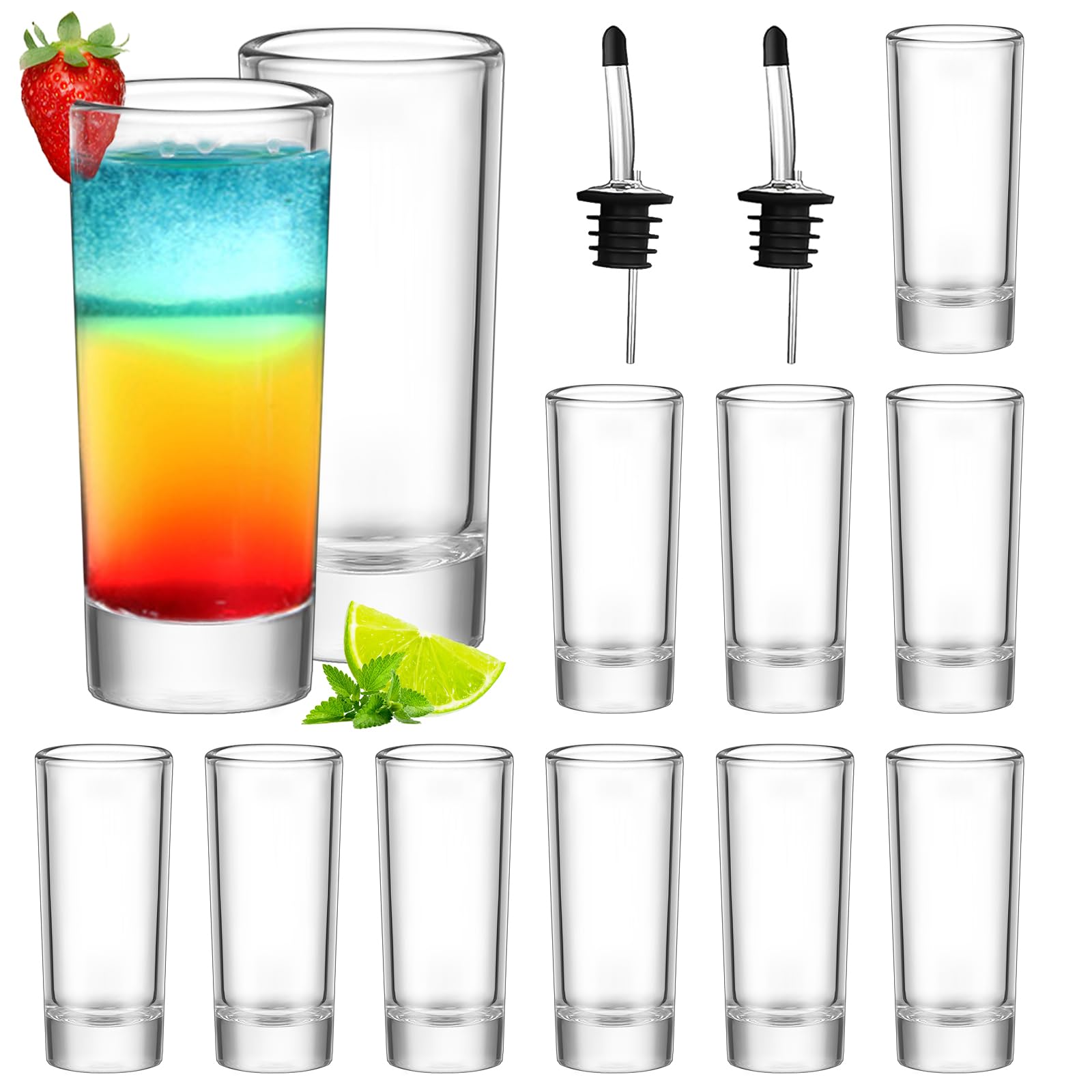 Shot Glasses 2oz/60ml Tall Glass Shot Glasses Set of 12 Clear Spirit Heavy Base, Round Rock Shot Cups Bulk Reusable for Vodka Cocktail Liqueurs Tequila Party Home Bar Glassware