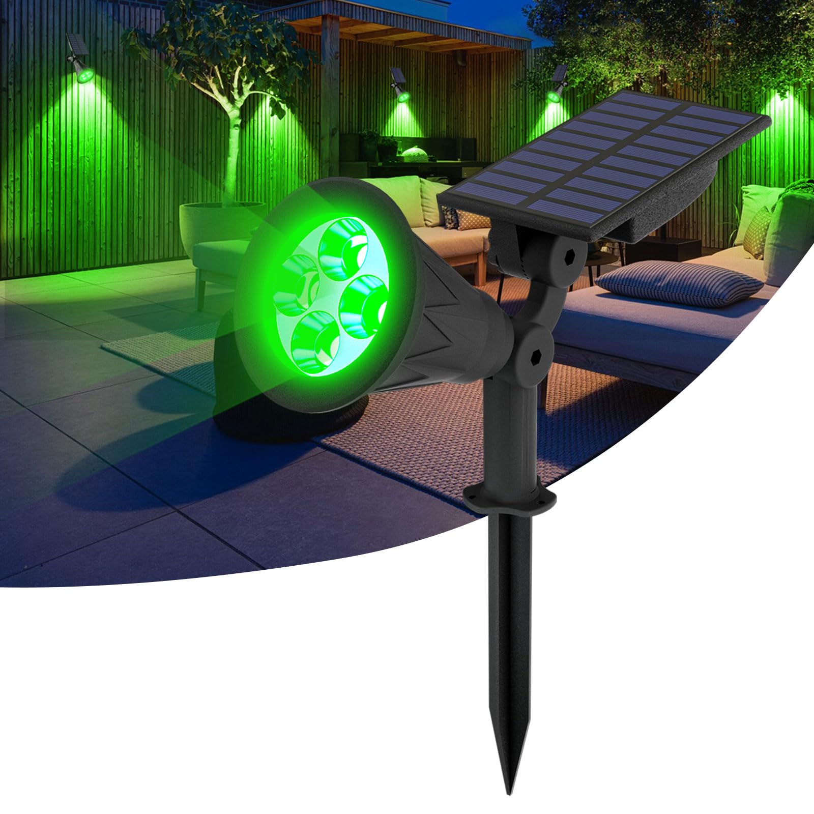 T-SUN LED Solar Spotlights Green,4 LEDs Waterproof Solar Powered Security Garden Lights,Auto-on at Night/Auto-Off by Day, 180 Angle Adjustable for Patio,Tree,Deck,Outdoor