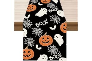 XCHI Boo Spooky Ghost Pumpkin Halloween Table Runner Burlap Table Decoration for Home Kitchen Dining Dinner Indoor Holiday Farmhouse Decor 13x72 Inch