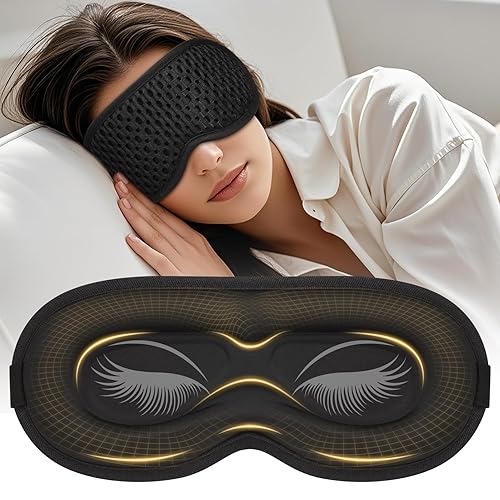 Sleep Mask with 3D Contoured Cup for Men Women, Eye Mask for Sleeping, Soft Breathable Sleeping Mask with Adjustable Elastic Strap for Travel Flight Nap (Black)