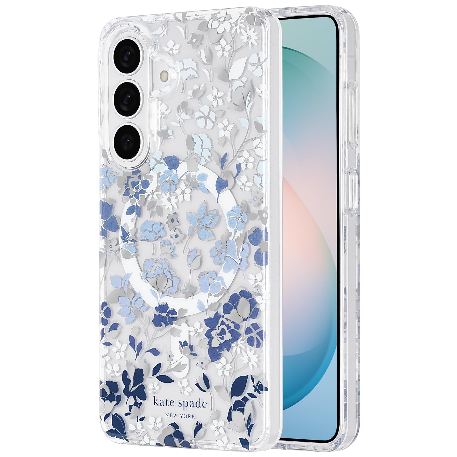kate spade new york Samsung Galaxy S26 Plus Case - [Magnetic and Wireless Charging] - Designer Phone Case - Flowerbed Blue Gems