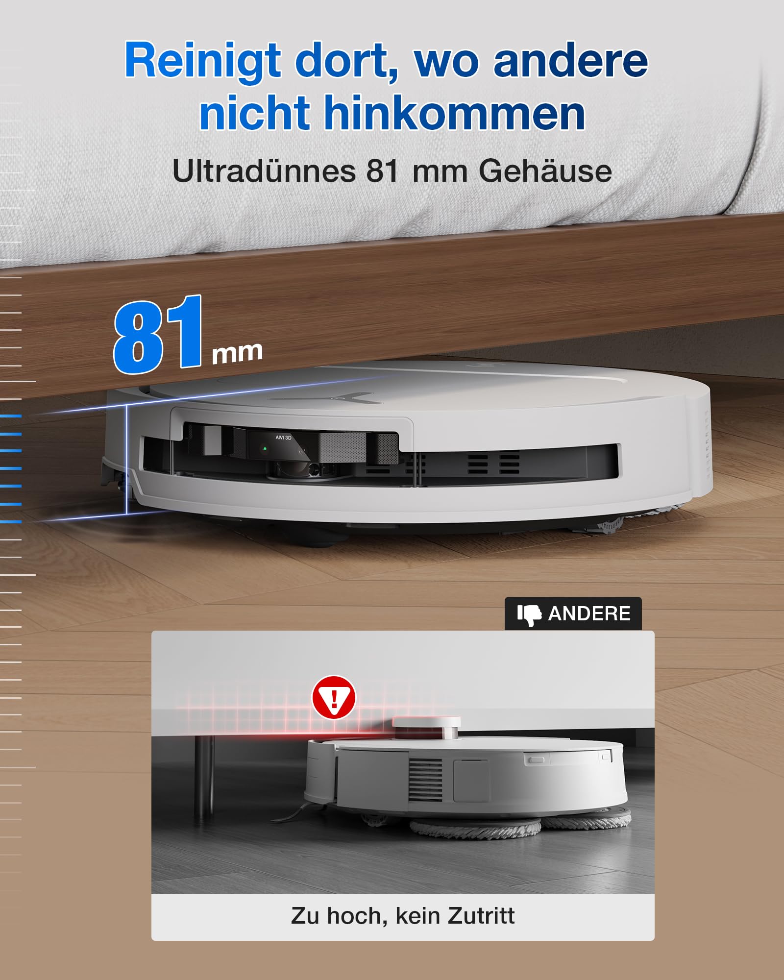 ECOVACS DEEBOT T50 PRO Omni Gen2 Saugroboter mit Wischfunktion, Ausfahrende Seitenbürste und Wischmopp, 21.000 Pa, Auto Zugabe von Reinigungslösung, Moppwäsche mit 75°C heißem Wasser, Ultradünn 81 mm 7