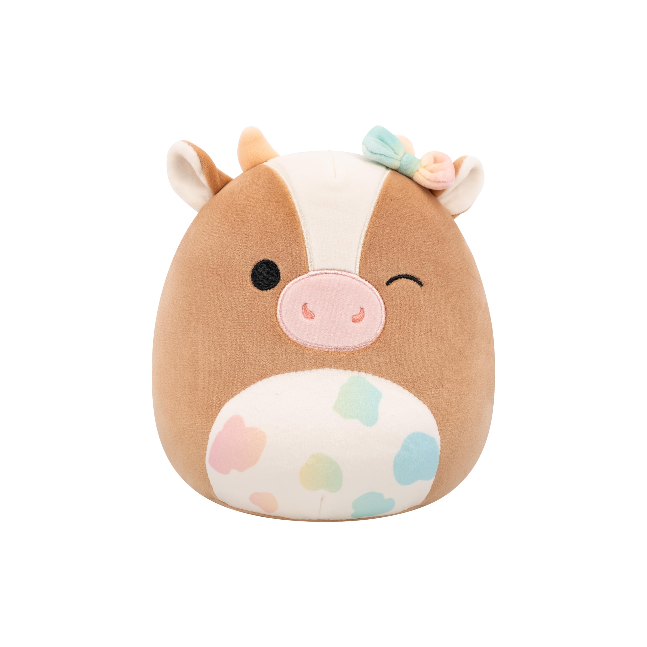 Squishmallows Original Griella the Winking Brown Cow with Rainbow Spotted Belly 8-Inch Plush