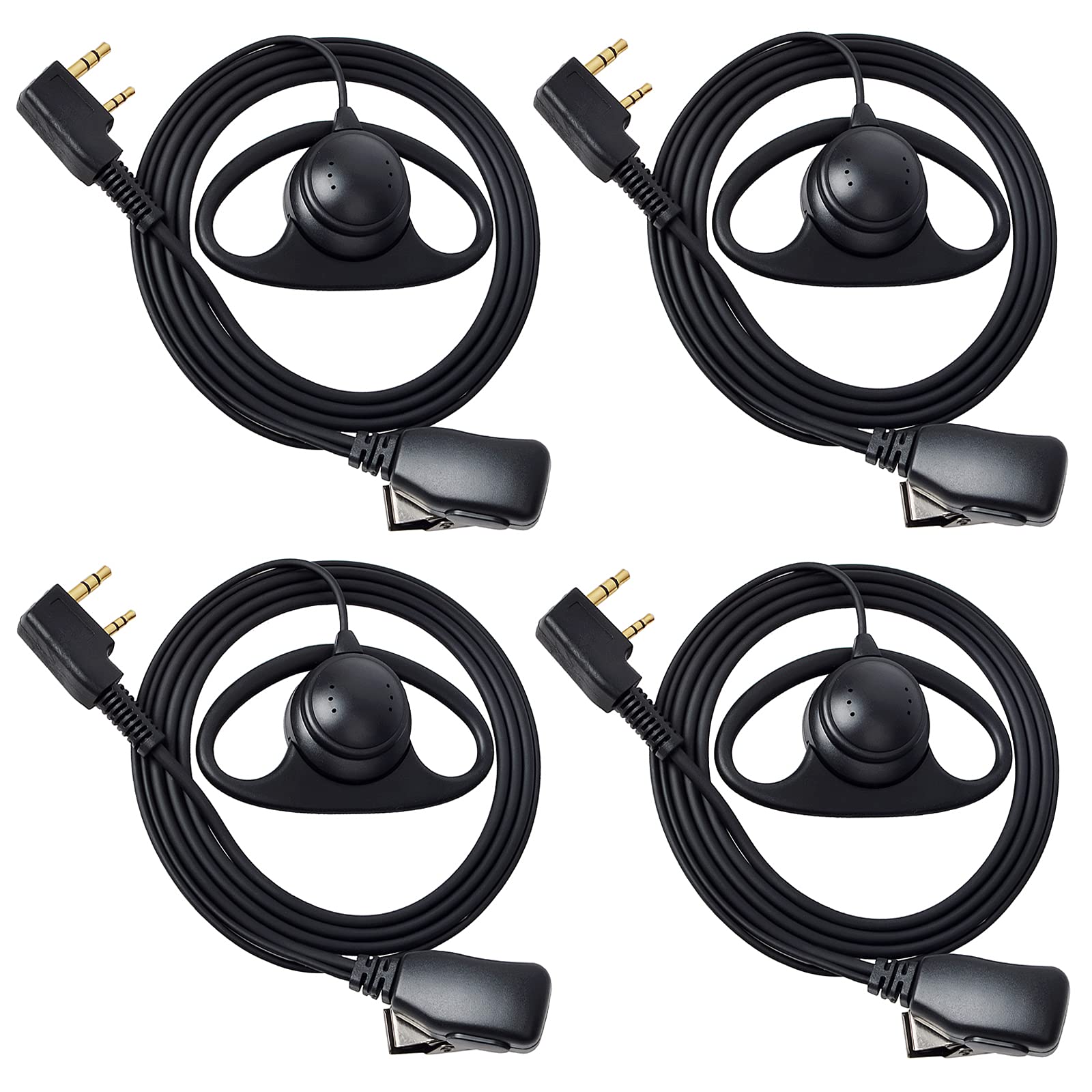 HYS D Shape Earpiece with Mic PTT Button Headset Compatible for Retevis Kenwood Baofeng UV-5R UV-82 BF-888S Wouxun Walkie Talkie (4 Pack)