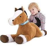 Tezituor 35 Inches Realistic Horse Stuffed Animal, 3ft Large Stuffed Pony Plush Farm Toy, Hugging Soft Darkbrown Horse Plush Pillow Gift for Boys Girls Birthday Decor