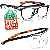 NoCry Safety Glasses That Fit Over Your Prescription Eyewear. Clear Anti-Scratch Wraparound Lenses, UV400 Protection, ANSI Z8
