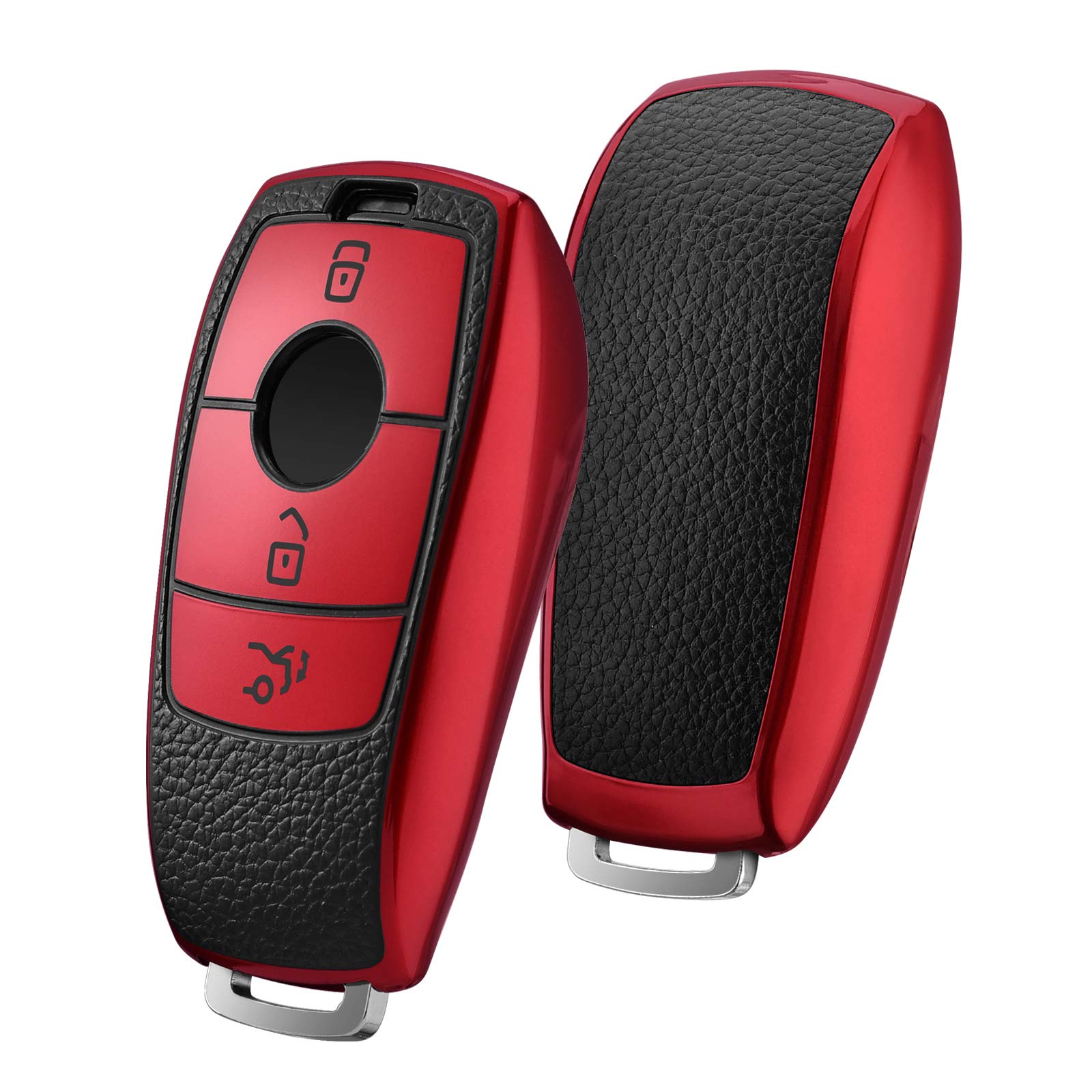 OATSBASF Car Key Case Suitable for Mercedes Benz, Key Case Cover for E-Class 2017, S-Class 2018, TPU Silicone Leather Texture Protective Case (Red Leather)