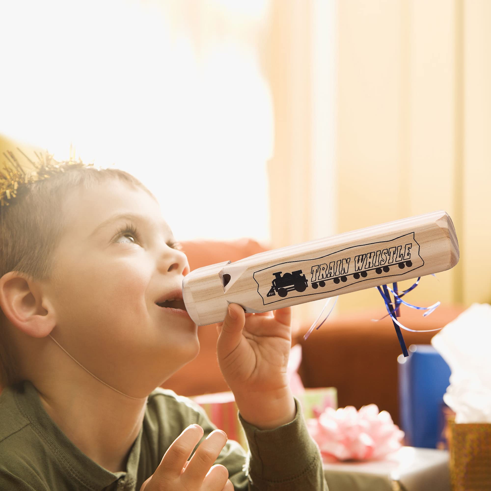 Tatuo 2 Pcs 7.4 Inch Train Whistles for Kids Wooden Train Whistle 4 Tones for Party Favors Party Noisemaker Random Style