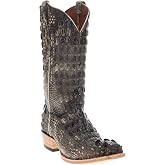 Vaccari Men's Barrett Made Entirely Of Genuine Natural Hornback Alligator Head Cut Narrow Square Toe Cowboy Boots