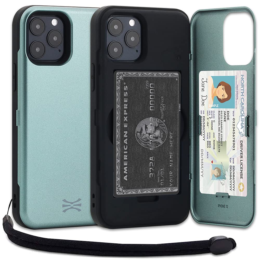 TORU CX PRO for iPhone 12 Pro/iPhone 12 Case Wallet | Protective Shockproof Heavy Duty Cover with Hidden Card Holder & Card Slot | Mirror & Wrist Strap Included - Green