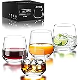 WIKERWANG Stemless Wine Glasses Set of 4, 13.5oz, Crystal Clear Red White Wine Glasses for Daily Use, Lead-free, Dishwasher Safe, Glasses Drinking Set, Ideal for Home Bar, Parties & Gifts