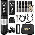 Ambition Soldier Wireless Tattoo Machine Kit Complete Rotary Coreless Motor Tattoo Pen Kit with Extra 2400mAh Battery 80pcs Premium Mixed Size Cartridge Needles Supply for Professional Tattoo Artist
