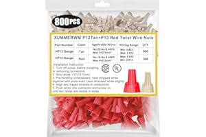 XUMMERWM 800 PCS Twist Wire Nuts(500 Pcs12 Gauge Tan Wire Nuts+300 Pcs 13 Gauge Red Wirenuts) for Quick Connect Electrical Wiring,Easy Screw On Winged Wire Connectors with Metal Spring for 22-8 AWG