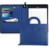 POPRUN PU Leather Padfolio Portfolio with Handle, 50 Sheet Notepad, Blue | Letter Size, PU Leather, Handle, 50 Sheet Notepad, Tablet Sleeve, Card Slots, Business, Meetings