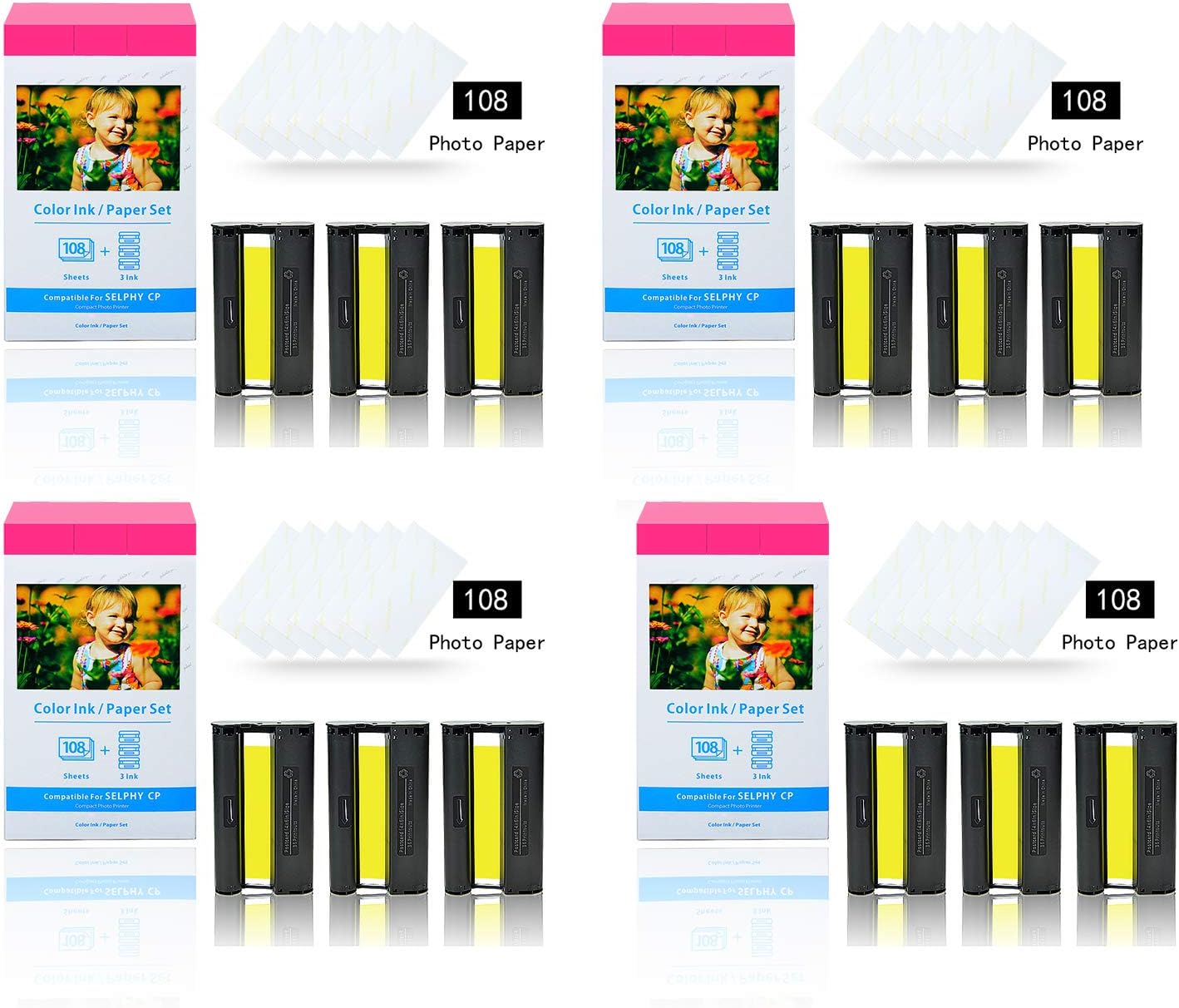 AMTONER 4 Packs Compatible for Canon KP-108IN KP108 12 Color Ink Cartridge and 432 Sheets Paper Set 4"x6" 100 x148mm for Selphy CP1300 CP1200 CP910 CP900 CP760 CP770 CP780 CP800 Wireless Compact Photo