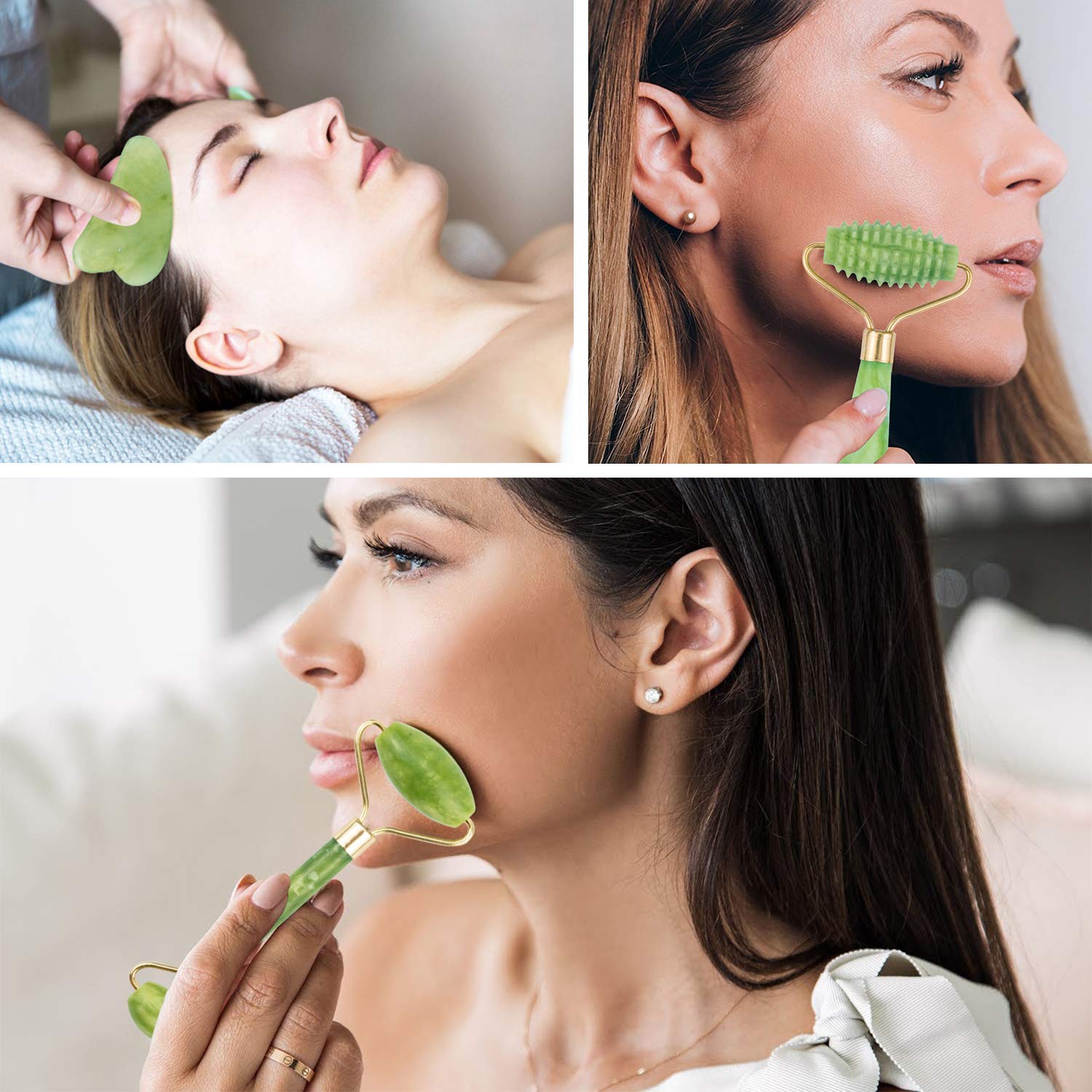 EAONE 4 in 1 Ice Roller Jade Roller Eyes Facial Massage Kits Skin Roller for Face Eyeball Neck Massage (1 Pc Cooling Roller, 1Pc Double Head Jade Roller, 1Pc Single Head Jade Roller, 1Pc Gua Sha Tool): Beauty