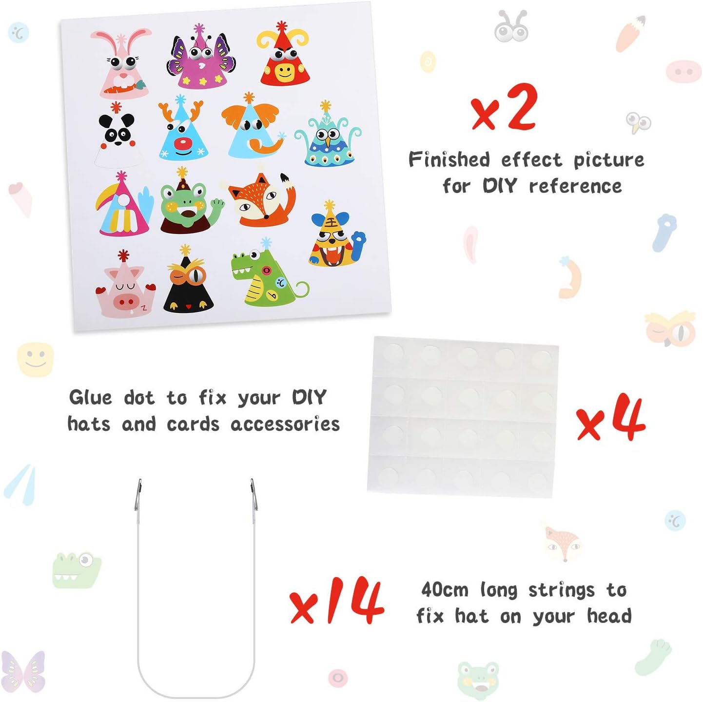 14 Pieces Party Cone Hats Kit DIY Animal Paper Hats with for Birthday Party Baby Shower Celebration, Fun Hats Making Activity for Kids: Toys & Games