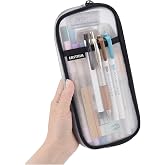 EASTHILL Grid Mesh Pen Pencil Case with Zipper Clear Makeup Color Pouch Cosmetics Bag Multi-Purpose Travel School Teen Girls and Boys Transparent Stationary Bag Office Organizer Box for Adluts(White