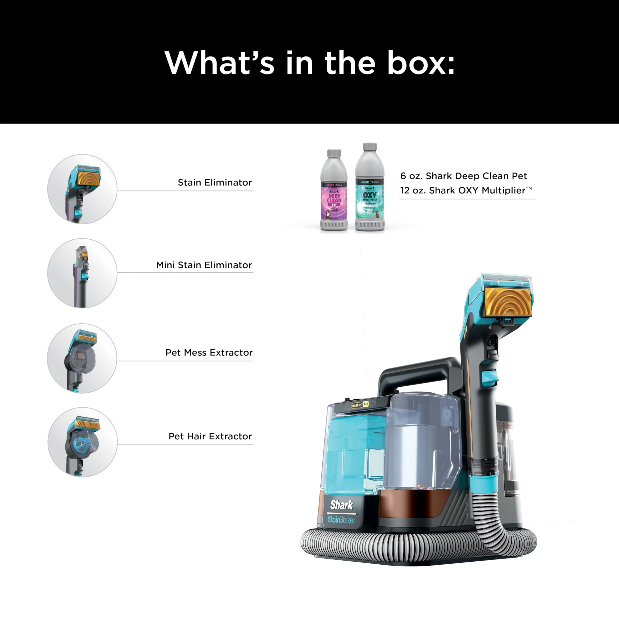 Shark StainStriker HairPro Portable Carpet, Upholstery & Area Rug Cleaner with Pet Mess & Hair Tools, Self-Cleaning, Perfect for Pets & Car Interiors, 4 Cleaning Tools & Pet Solution, Copper, PX251