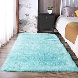 Latepis Light Blue Shaggy Rugs for Bedroom Rug 3x4