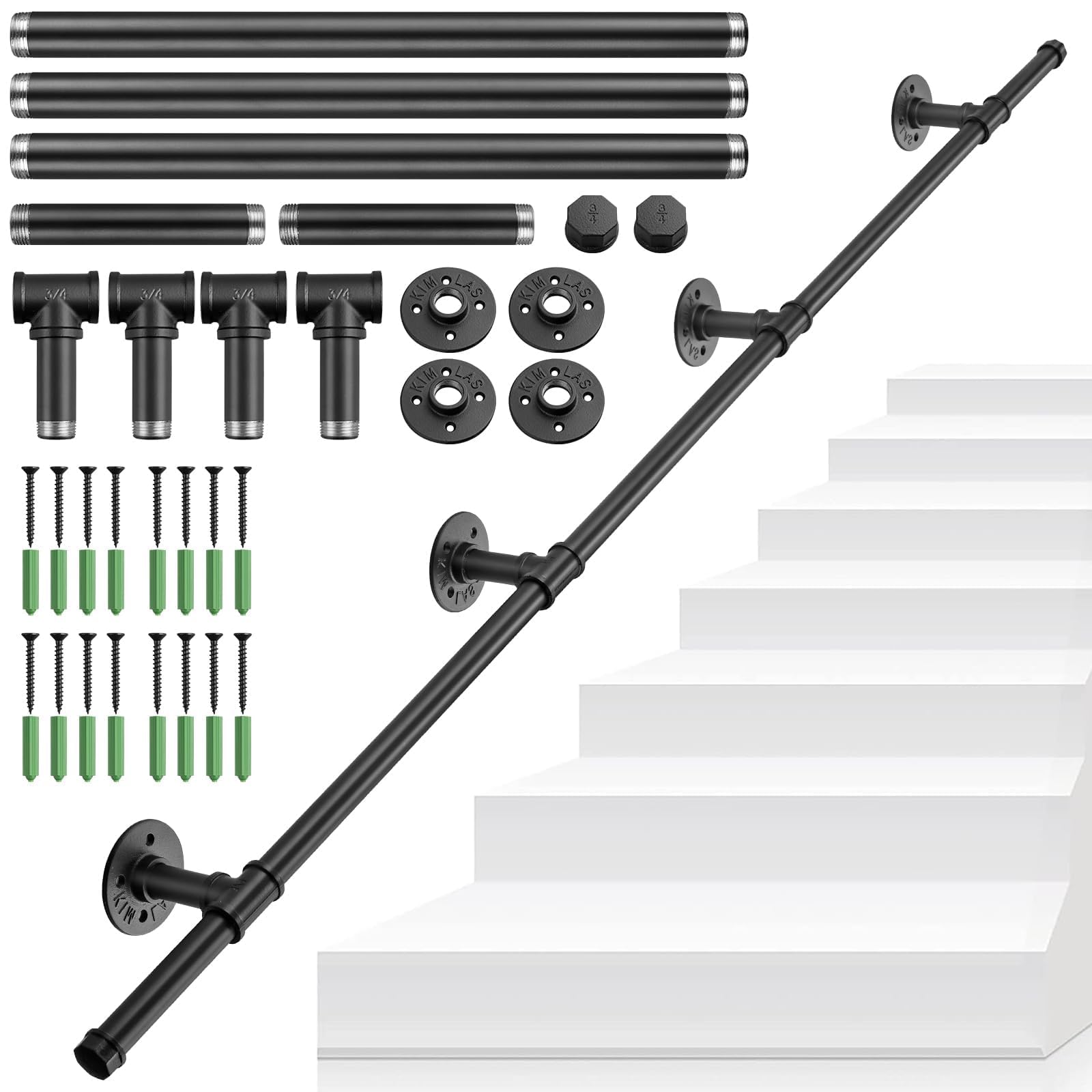 Tanice Stair Handrail, Hand Rails Stairs, 1.5M Handrails for Stairs, Black Banister Rails, Industrial Pipe Clothes Rail, Outdoor Indoor Industrial Pipe Stair Banister for Elder and Child — image 1