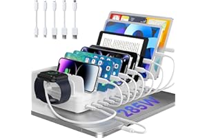 285W Charging Station for Multiple Devices, 10 Ports Fast Multi-Device Charger Organizer Compatible with MacBook Pro Laptop, 