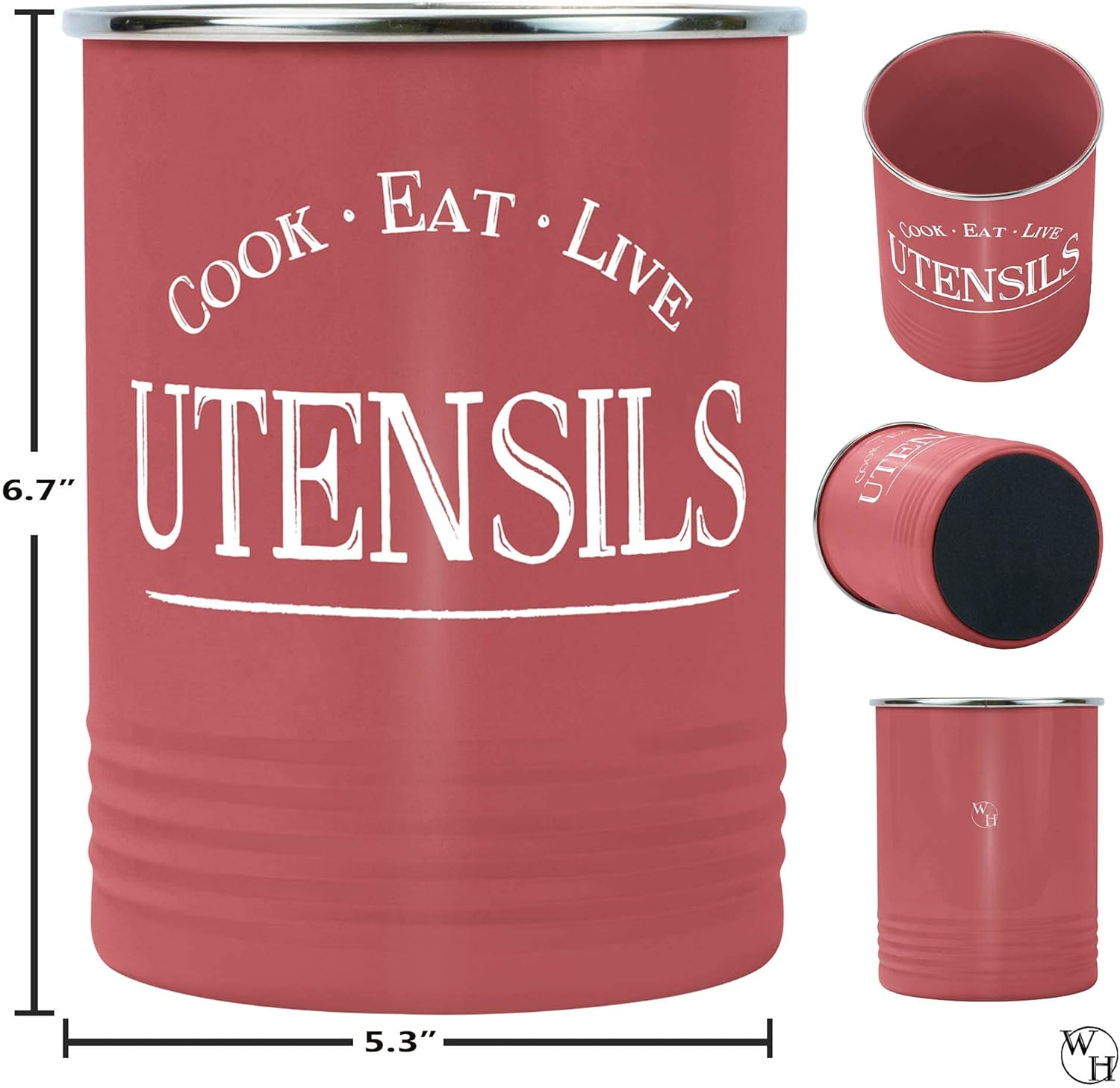 Walford Home Original Kitchen Utensil Holder Crock, Red With Premium Padded Base - Vintage Farmhouse Home Kitchen Decor - Large Kitchen Tool Utensil Storage Caddy Organizer: Kitchen & Dining