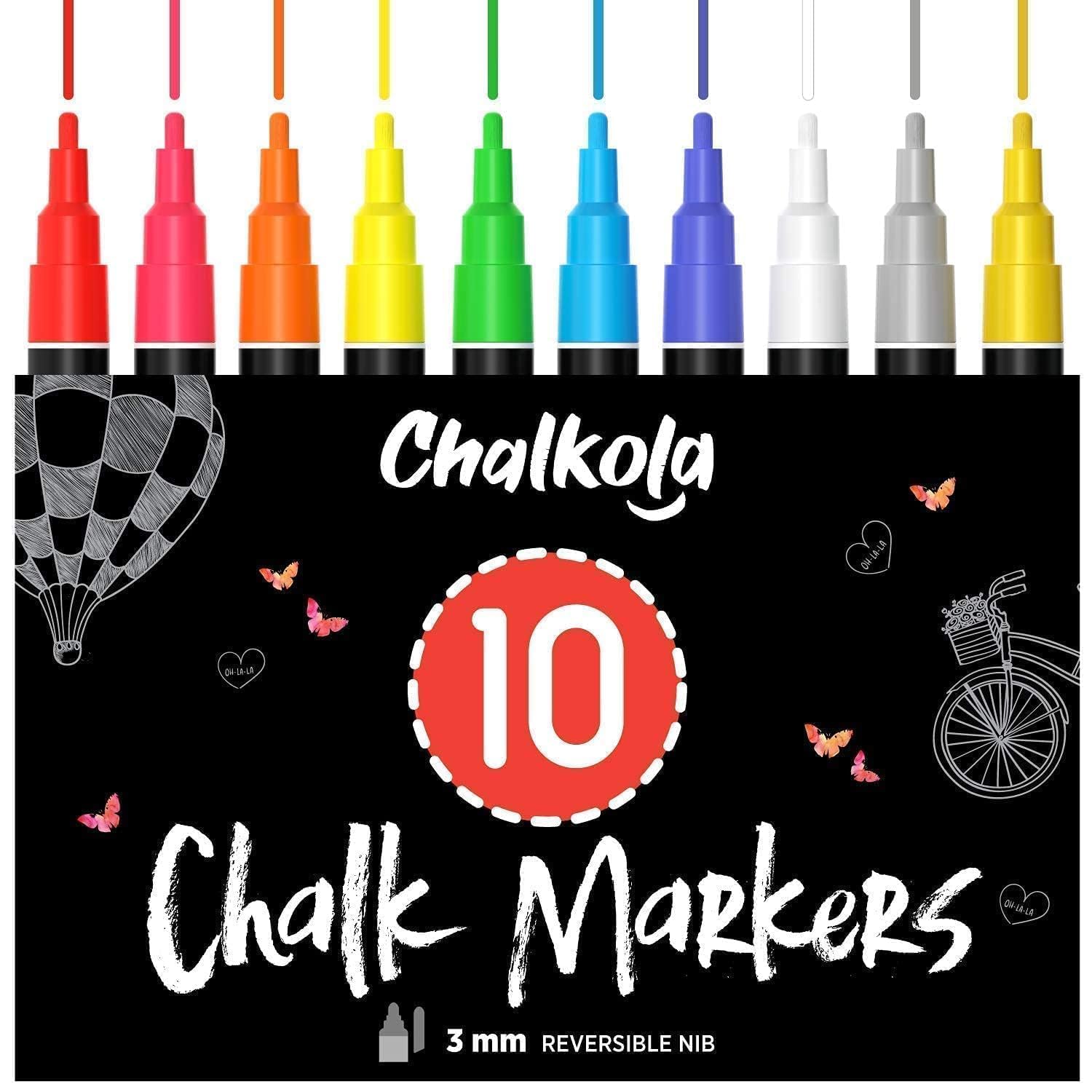 Liquid Chalk Pens (10 Pack) with Gold & Silver - Fine Tip Dry Erase Marker Pens for Blackboard, Windows, Chalkboard Signs, Bistro - 3mm Reversible Tip