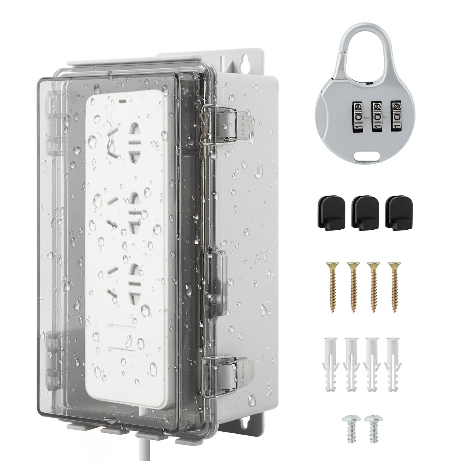 Photo 1 of 9x5x4.3 Inch Outdoor Waterproof Extension Cord Cover - Heavy Duty Plastic Electrical Outlet Plug Protector for Power Strips, Lights, Pump Controllers & Outside Use