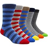 TOEJYJ Mens Fun Dress Socks, Pattern Funny Casual Socks Pack, Colorful Striped Cotton Novelty Socks Size 10-13