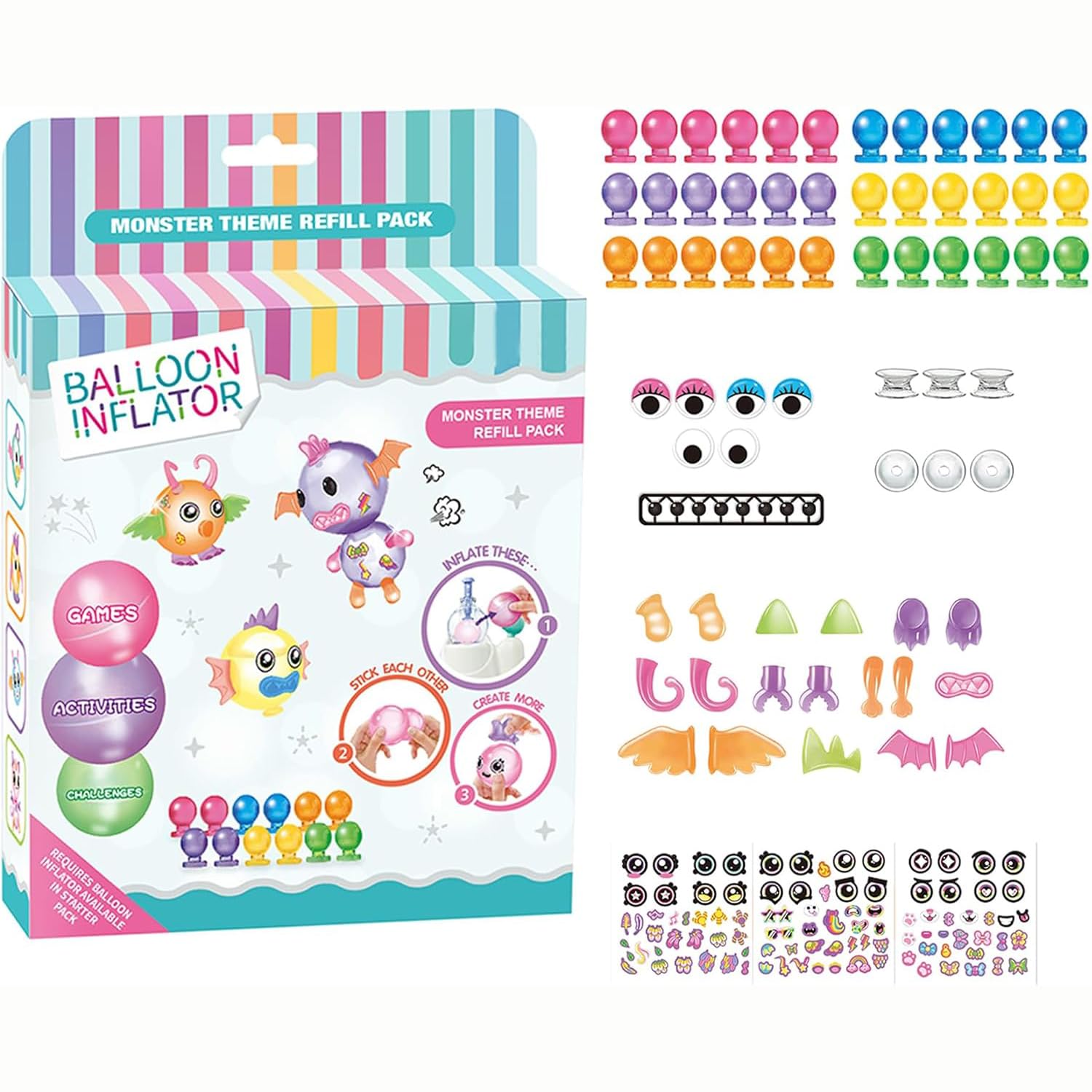 Magic Balloon Craft Kit, Funny Balloons Inflator Toy, DIY Sticky Balls With Pump, Sticker Balloon Maker, Creative Ballon Animals Making Kit, Birthday Gifts for Girls Boys (Accessory Refill Pack)