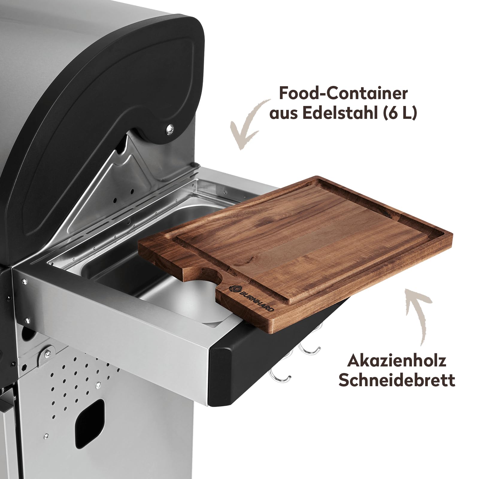 BURNHARD 2-Brenner Gasgrill FRED Jr. Deluxe Series 3 inkl. 900°C Infrarot-Keramikbrenner, Edelstahl-Grillrost, Grillabdeckung, Edelstahl Grillwagen + klappbare Seitentische 9