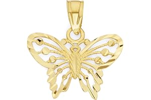 GOLDEN FIRE 10k Solid Real Gold Butterfly Pendant Small Animal Charm Casual Everyday Wear Jewelry Charm