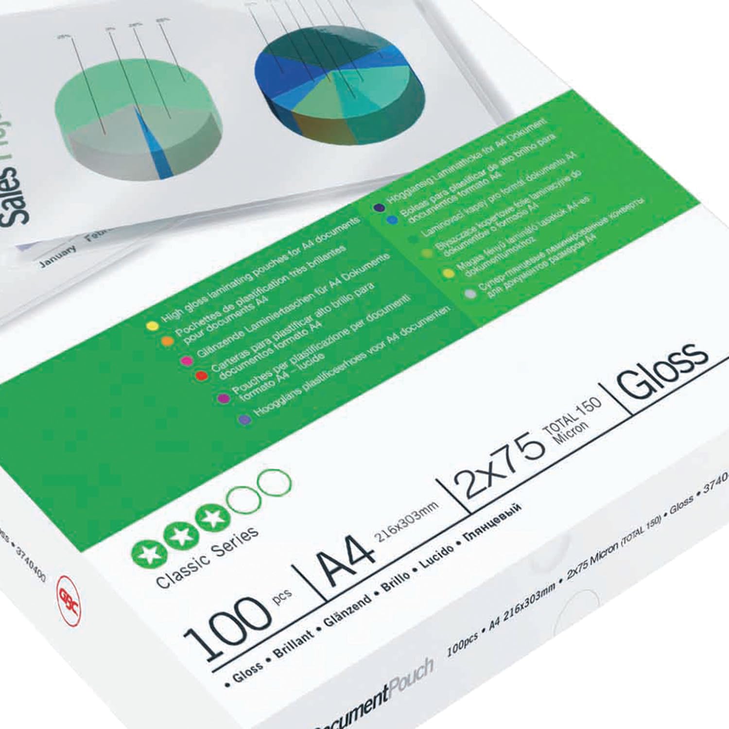 GBC Laminating Pouches Premium Quality 2 x 75 micron A4 Gloss (Pack of 100) — image 1