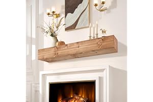 LXWZHK Fireplace Mantel Shelf, 48" Wooden Floating Shelf for Over Fireplace, Wall-Mounted Mantel Shelves, Decorative Mantels, Rustic Floating Mantels Shelves, Oak Color
